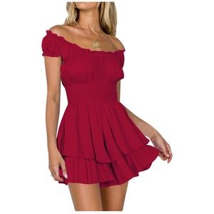 SPRIME Women's Off Shoulder Summer Red Romper Small